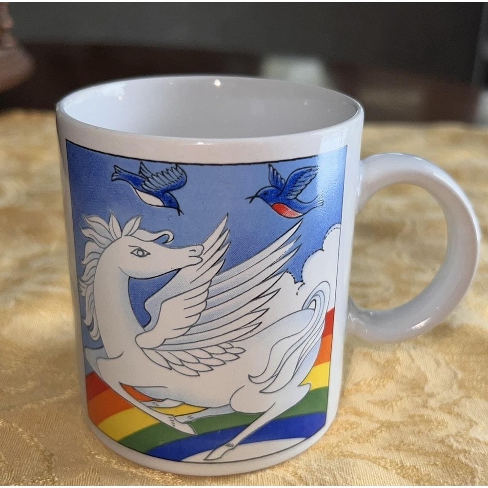 Vtg 80s Pegasus Rainbow Coffee Mug Made in Japan Fred Roberts Co